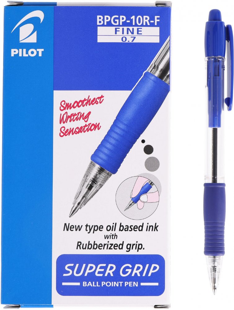 12x Długopis automatyczny Pilot, Super Grip, 0.7mm, niebieski