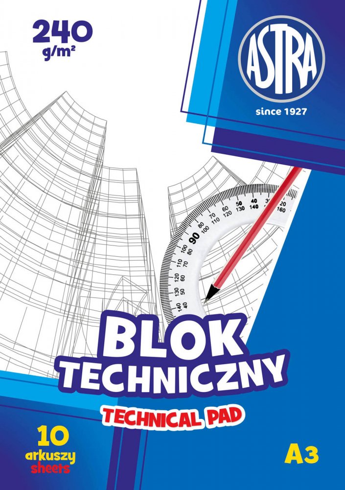 Blok techniczny Astra, A3, 240g, 10 kartek, biały