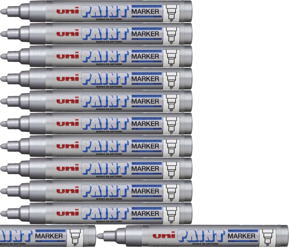 12x Marker olejowy UNI PX-20, okrągła, 2.2-2.8mm, srebrny