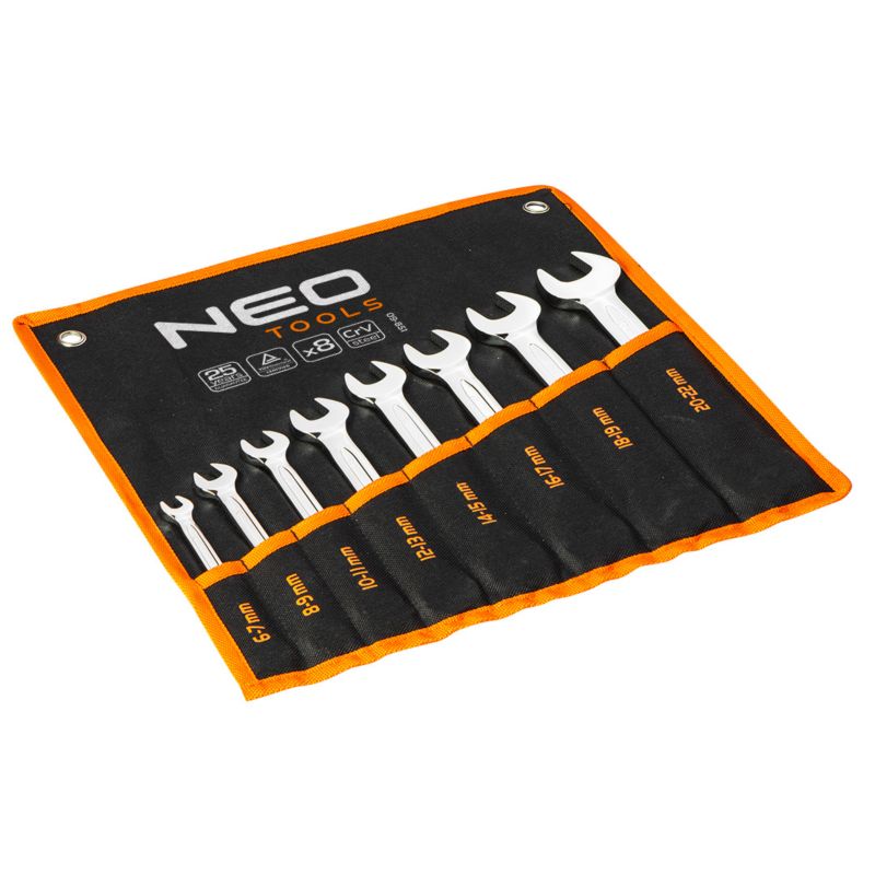 Klucze płaskie NEO TOOLS dwustronne 6-22 mm, zestaw 8 szt. 1 kpl