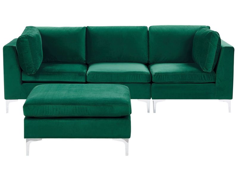 Sofa modułowa Evja Welur Zielony z otomaną dla 3 osób 1 kpl