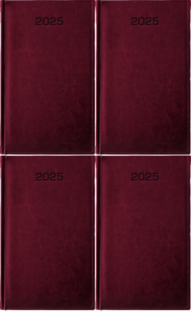 4x Kalendarz książkowy 2025, kieszonkowy, Udziałowiec, Lux, 92x155mm, tygodniowy, 64 kartki bordowy