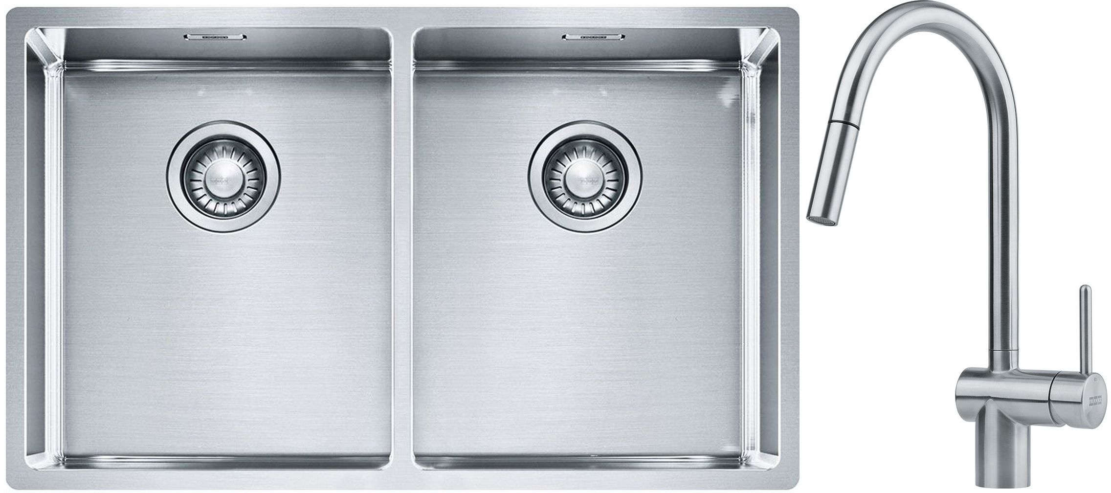 Franke Box BXX 220/120 34-34 zlewozmywak 74x45 cm stalowy z baterią kuchenną Leda Neo stal szlachetna (1270370188, 1150590047)
