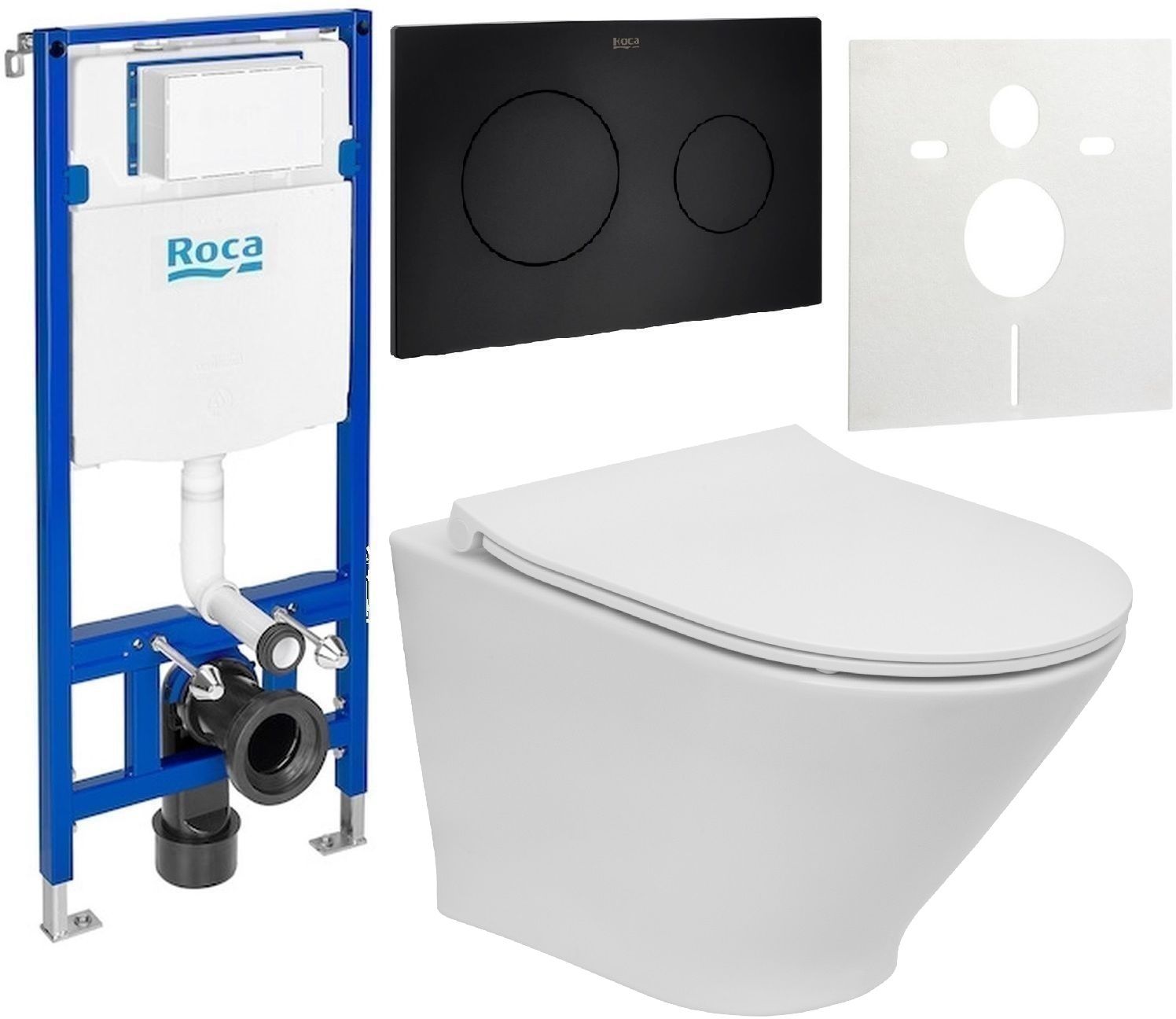 Zestaw Roca Gap Round miska WC wisząca Rimless z deską sedesową wolnoopadającą i stelaż podtynkowy Duplo One z przyciskiem ...