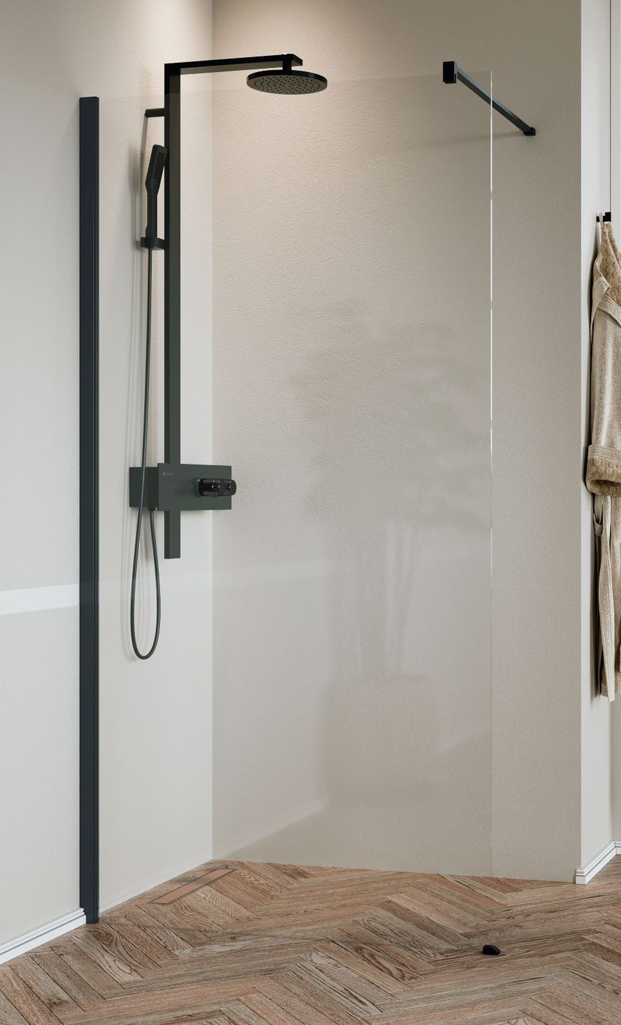 Novellini Kali H Walk-In ścianka prysznicowa 90 cm wolnostojąca czarny/szkło przezroczyste KALIH90-1H