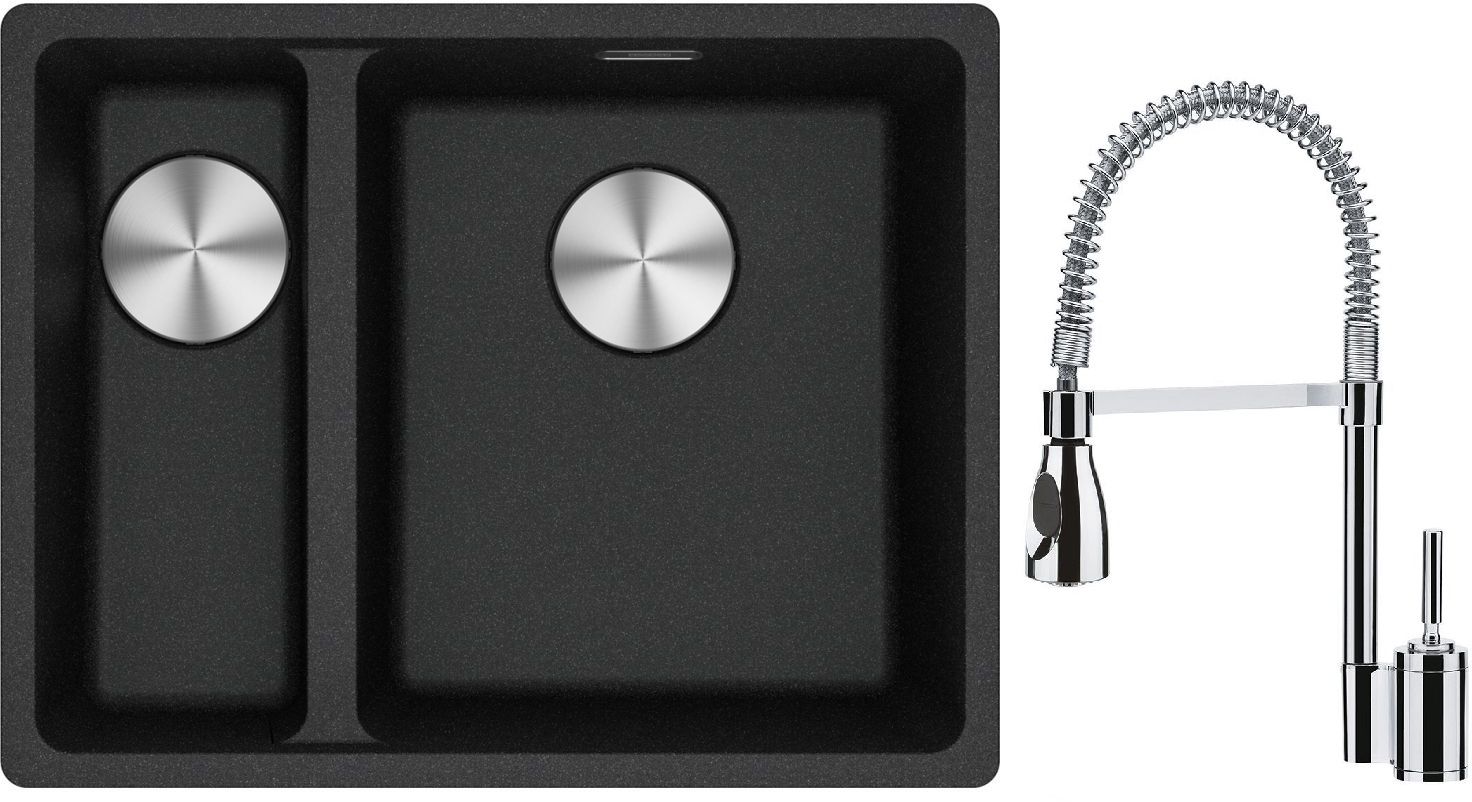 Franke Maris MRG 160-34-15 zlewozmywak 55x43 cm Fragranite onyx z baterią kuchenną Sentinel chrom (1250687269, 1150029591)
