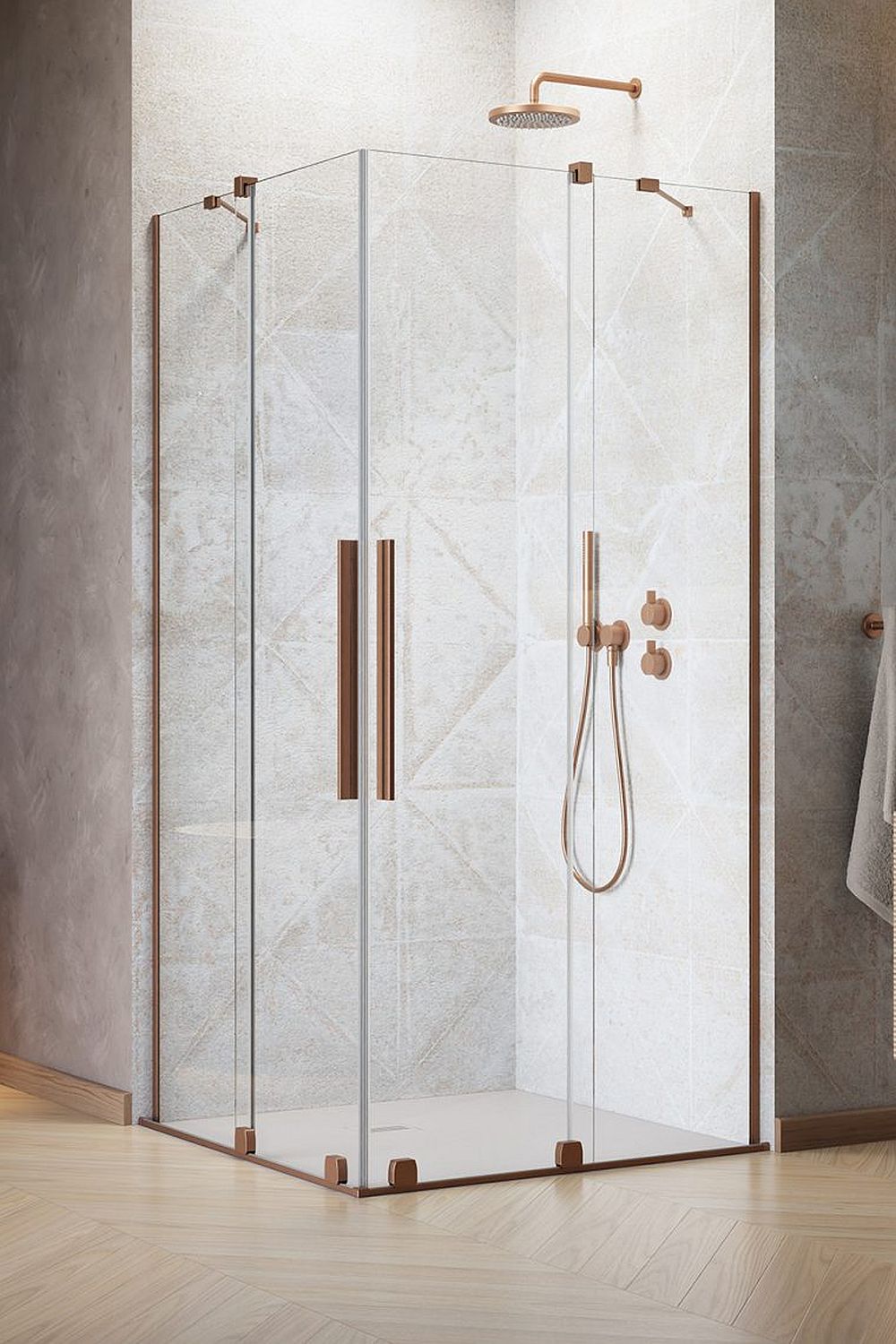 Radaway Furo Brushed Copper KDD kabina prysznicowa część prawa 120x120 cm kwadratowa czarny mat/szkło przezroczyste 10105120-93-01R