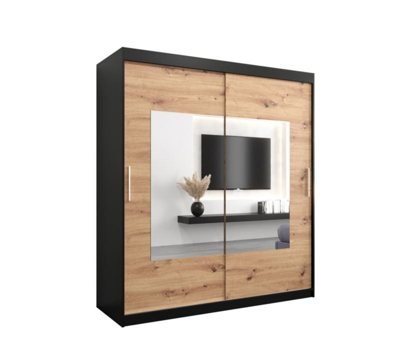 Szafa przesuwna Garderoba Abiks TORINO 180 czarny mat + dąb artisan 1 szt.