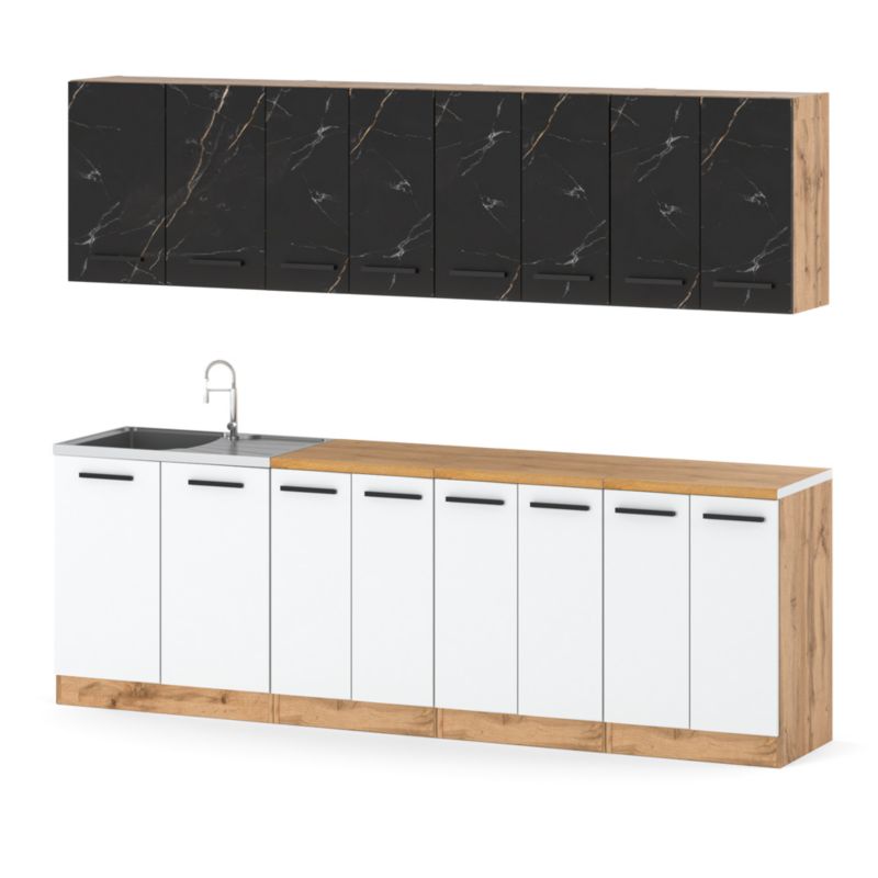 Zestaw Kuchenny Hurtownia-Mebli Z Blatem Kuchnia Vero 260cm Dąb Wotan San Sebastian/Biały Mat 260x47x145 cm 1szt.