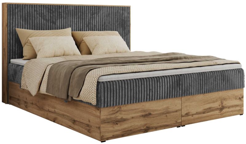 Łóżko kontynentalne MKS Meble WOOD CLASSIC 200x200 H3 szary sztruks 1 szt.