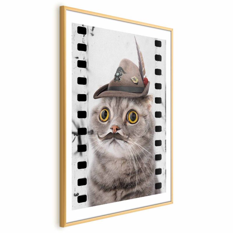 Plakat Artgeist Kot w kapeluszu 29,7x42 cm z ramą złotą 1 szt