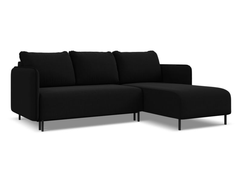 Narożnik prawostronny z funkcją spania Makamii Luana z tkaniny welwetowej 236x162 cm czarny 1 szt.