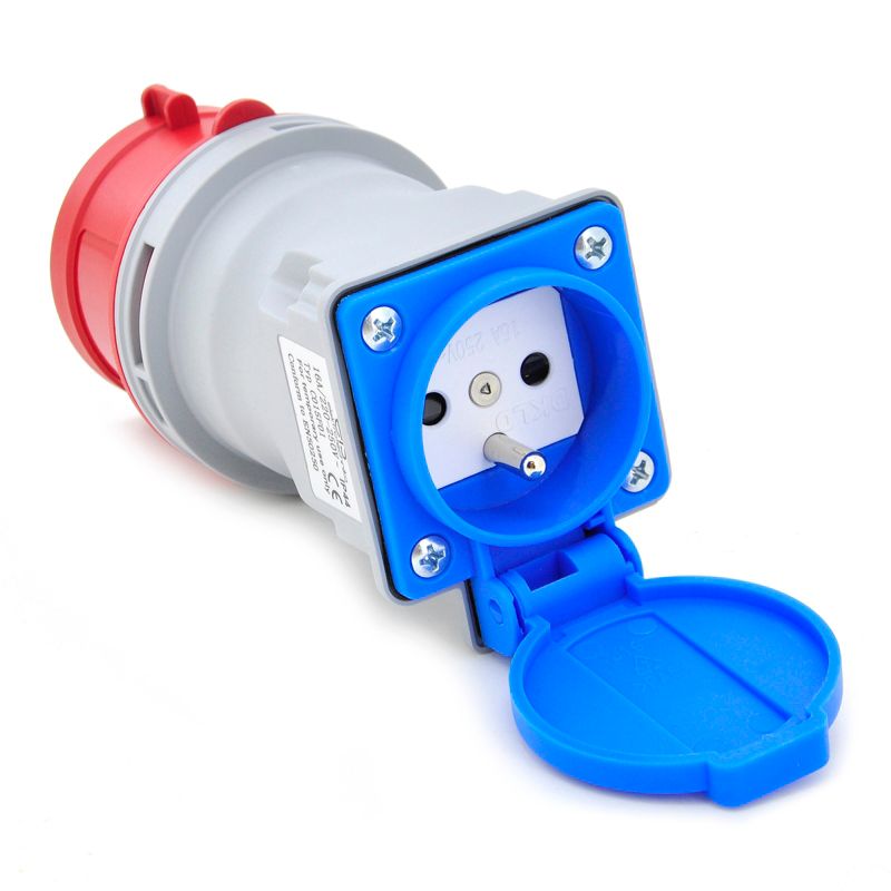 Wtyczka przenośna, przejściówka kempingowa ELS Elektrotechnika C015F01 adapter z wtyczką CEE 16A 5P na gniazdo 230V IP44, 1 szt.