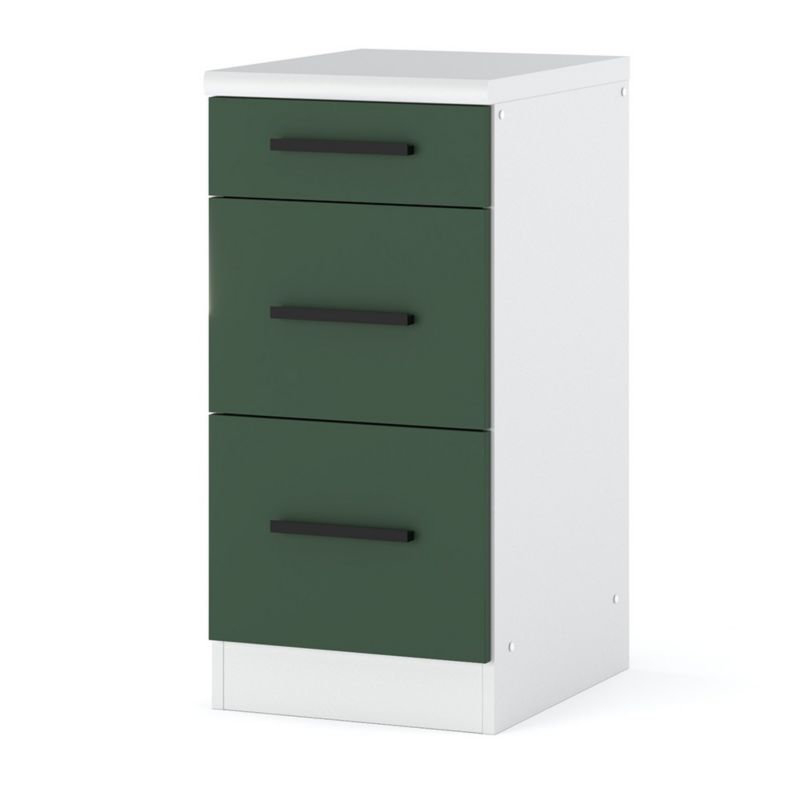 Szafka Kuchenna Hurtownia-Mebli Stojąca Z Szufladami Blanka dolna D40-3SZ 40cm Biały Mat Butelkowa Zieleń 40x47x85 cm 1szt.