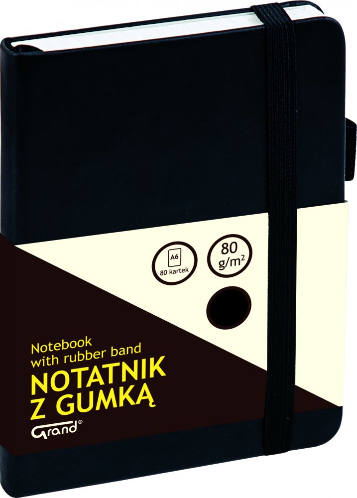 Notatnik w kratkę Grand, A6, z gumką, twarda oprawa, 80 kartek, mix kolorów