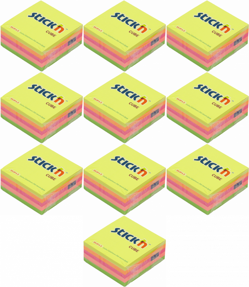 10x Karteczki samoprzylepne Stick'n, 51x51mm, 250 karteczek, mix kolorów neonowych