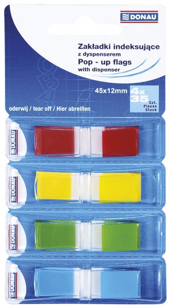 Zakładki samoprzylepne Donau, indeksujące, 12x45mm, 4x35 sztuk, mix kolorów