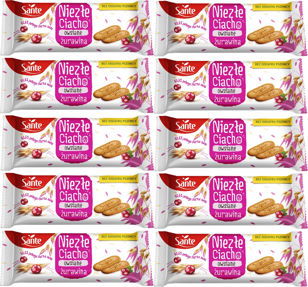 10x ciastka owsiane Sante, żurawinowy, 30g