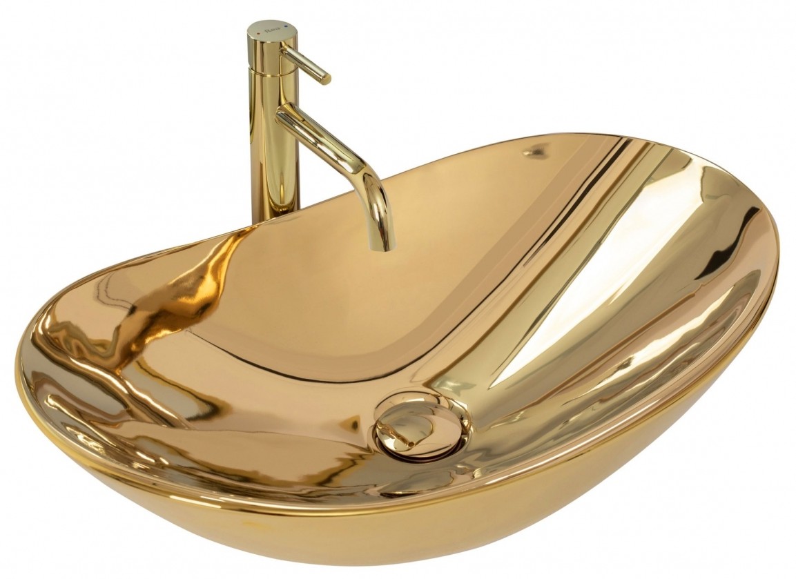 Rea Royal Gold umywalka 62x36 cm nablatowa owalna złota REA-U4545