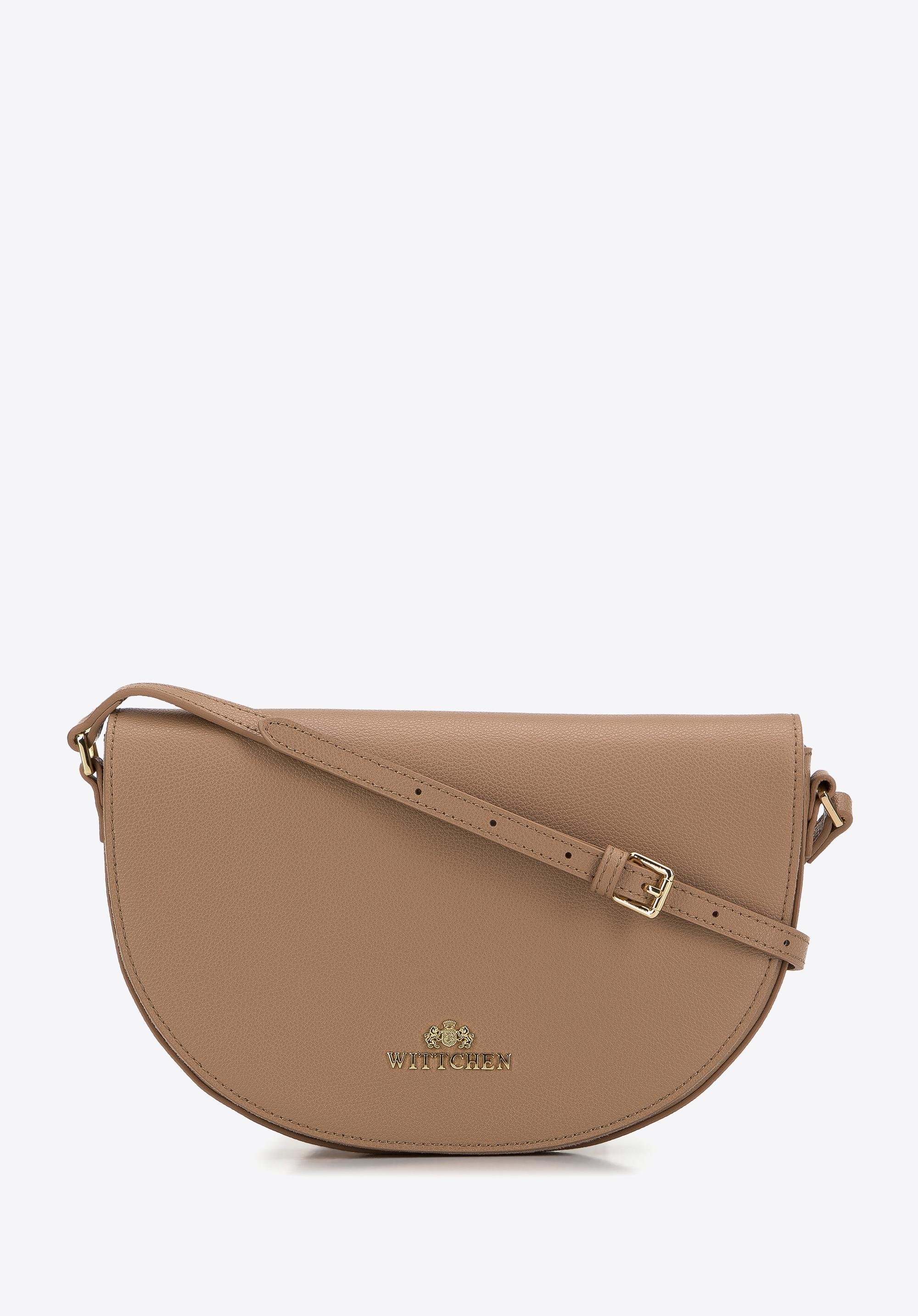 Damska saddle bag z groszkowanej skóry prosta beżowa