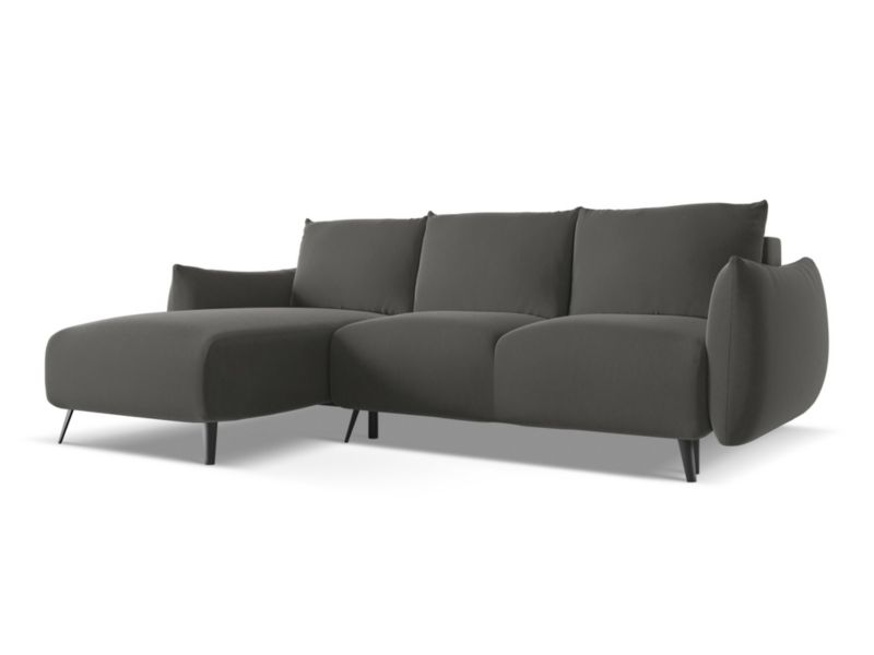 Narożnik lewostronny z funkcją spania Makamii Malie z tkaniny welwetowej 242x162 cm stalowy 1 szt.