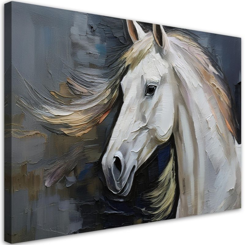 Obraz do salonu sypialni Feeby Biały Koń Zwierzęta 60x40 cm 1szt
