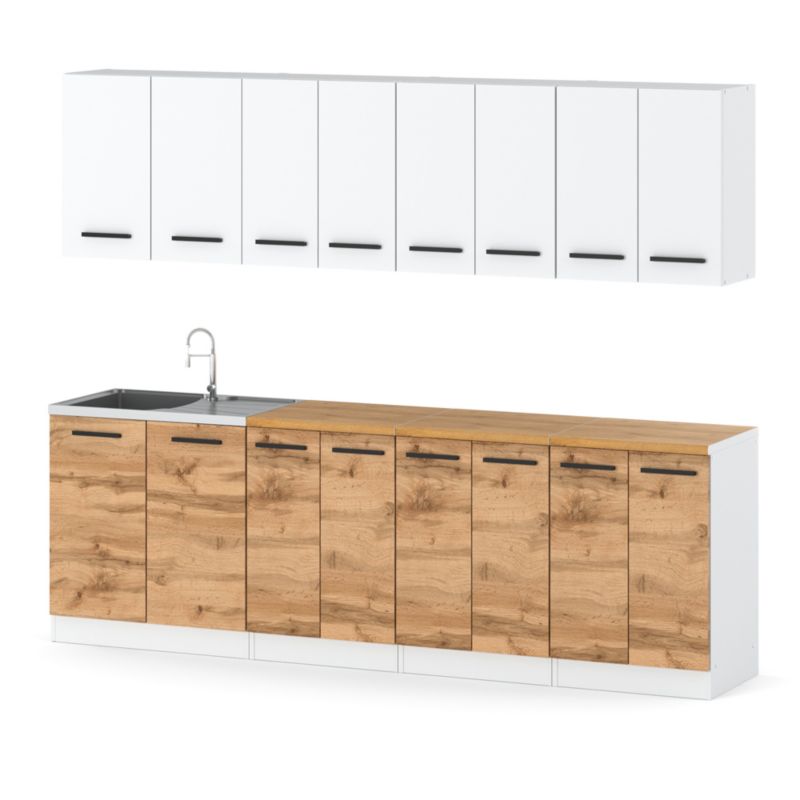 Zestaw Kuchenny Hurtownia-Mebli Z Blatem Kuchnia Vero 260cm Biały Mat Biały Mat/Dąb Wotan 260x47x145 cm 1szt.
