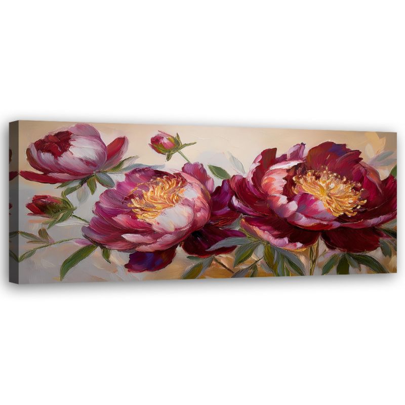 Obraz do salonu sypialni Feeby Kwiaty Piwonii Czerwone Natura 150x50 cm 1 szt