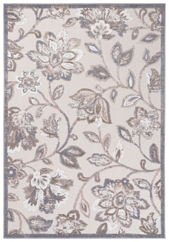 Dywan Zewnętrzny / Wewnętrzny Płaskotkany Aventura EC93B prostokąt Mazovia 80x 150 cm beżowy, kremowy motyw roślinny 1 szt.