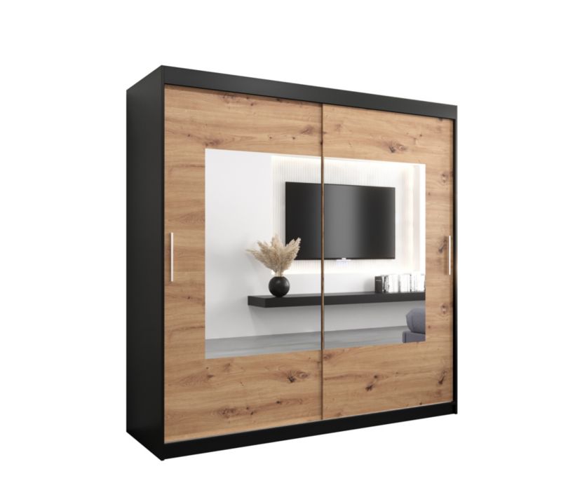 Szafa przesuwna Garderoba Abiks TORINO 200 czarny mat + dąb artisan 1 szt.