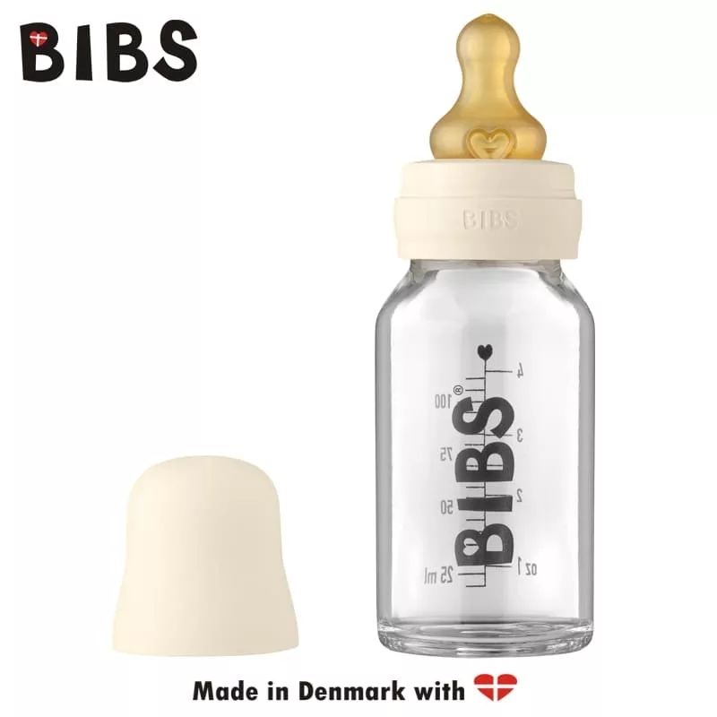 BIBS BABY GLASS BOTTLE IVORY Antykolkowa Butelka Szklana dla Noworodków 110 ml BBTB