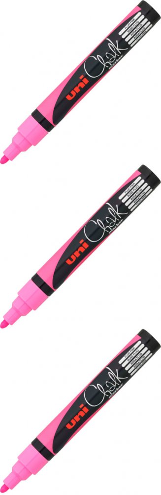 3x Marker kredowy Uni PWE-5M, okrągła, 2.5mm, różowy