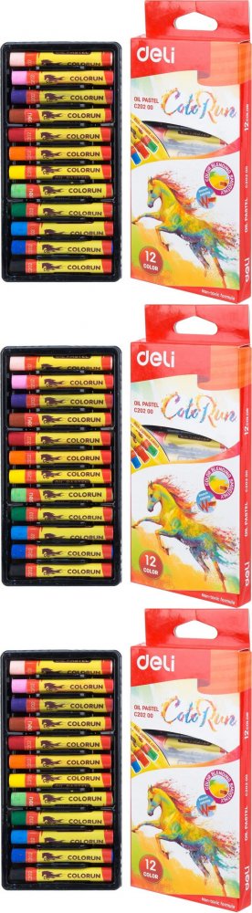 3x Pastele olejne Deli Colorun, 12 sztuk, mix kolorów