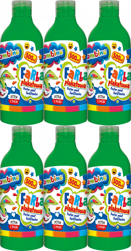 6x Farba plakatowa Bambino Zwierzaki Uczniaki, w butelce, 500ml, zielony