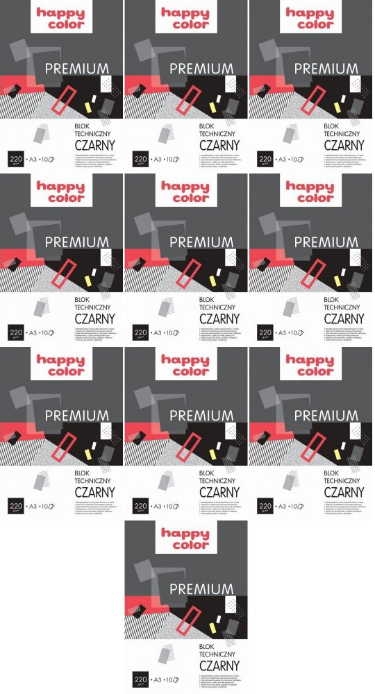 10x Blok techniczny Happy Color Premium, A3, 10 kartek, czarny