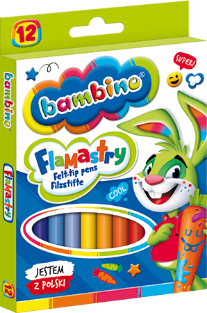 Flamastry Bambino Zwierzaki Uczniaki, 12 sztuk, mix kolorów