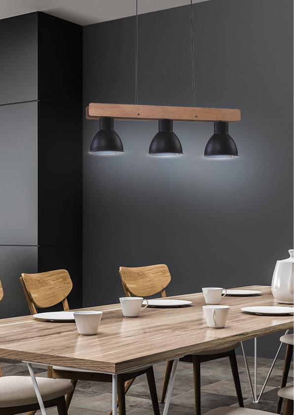 Candellux Vario lampa wisząca 3x60W czarny/drewno 33-73471