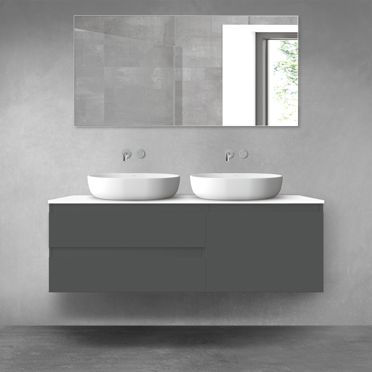 Oltens Vernal zestaw mebli łazienkowych 140 cm z blatem grafit mat/biały połysk 68294400 - Wysyłka w 24h