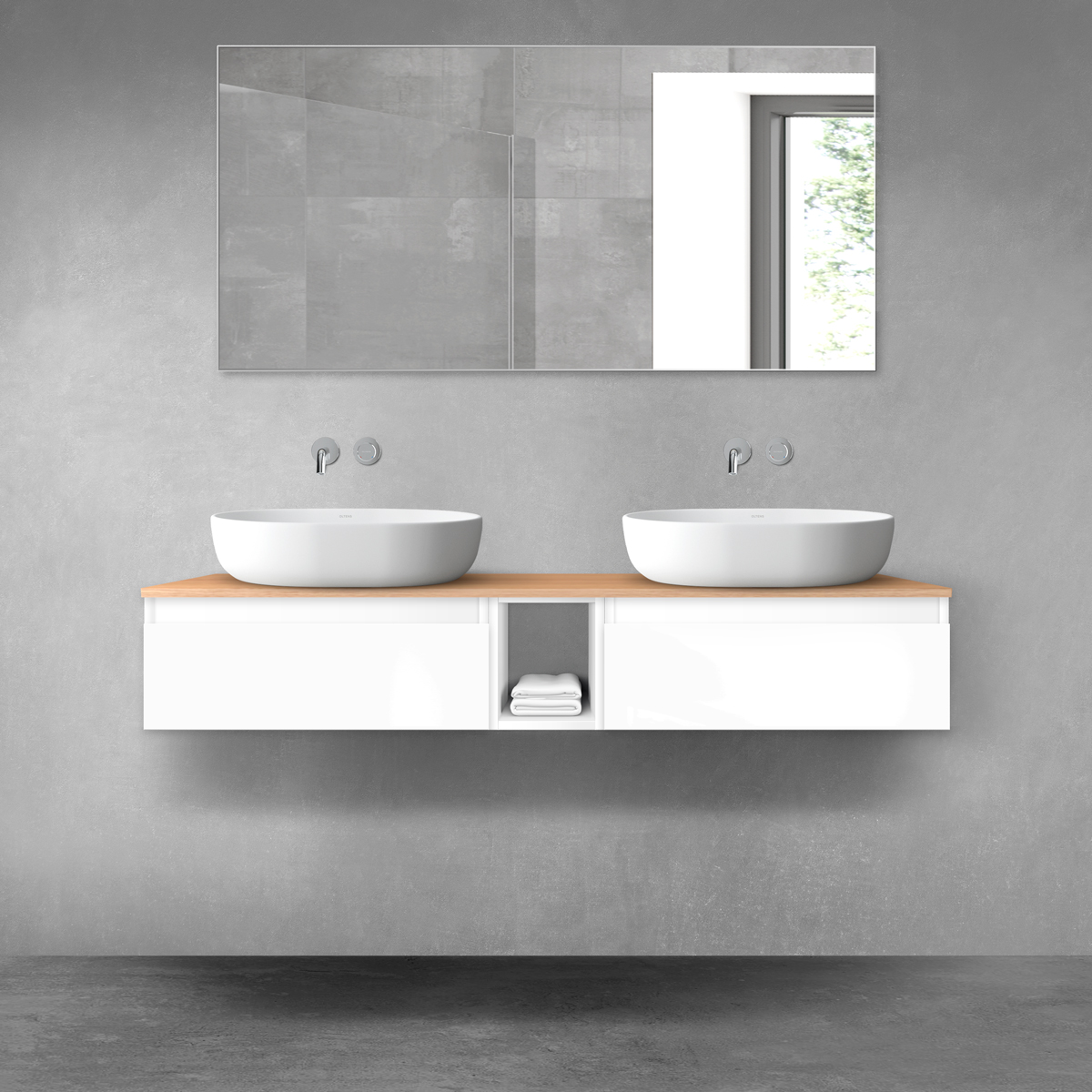 Darmowa Dostawa - Zestaw mebli łazienkowych 140x46.4x25.2 cm podumywalkowa wisząca biała-dab Oltens Vernal 68646000