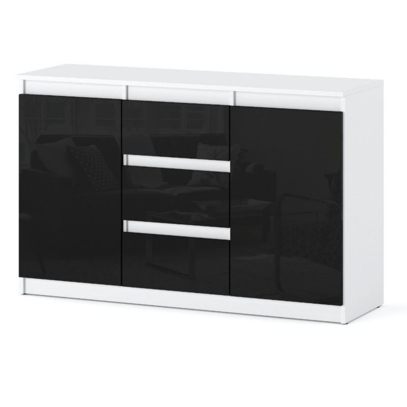 Komoda Hurtownia-Mebli Szuflady 3 Agnes 2D3SZ 120cm Biały Mat Czarny Połysk 120x35x75 cm 1szt.
