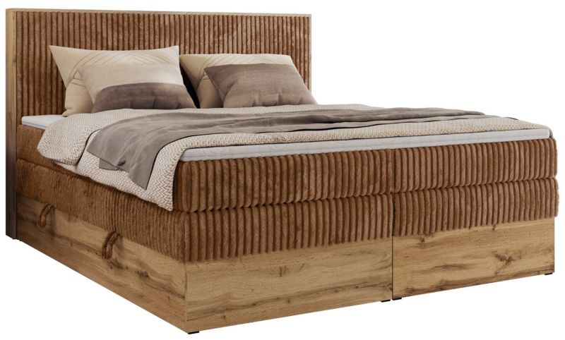 Łóżko kontynentalne MKS Meble WOOD CLASSIC KING 160x200 H3 pomarańczowy sztruks 1 szt.