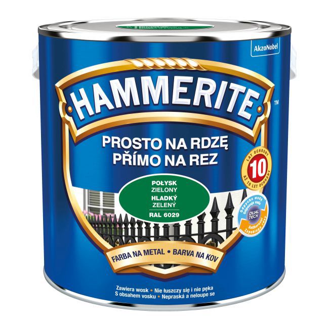 Farba do metalu Hammerite Prosto Na Rdzę połysk zielony 2,5 l