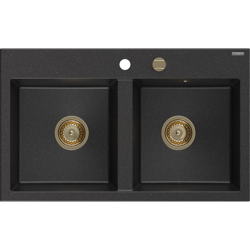 Zlewozmywak wpuszczany Mexen Hektor 2-komorowy czarny/srebrny metalik 800x490 mm - 6521802000-73 1 szt.