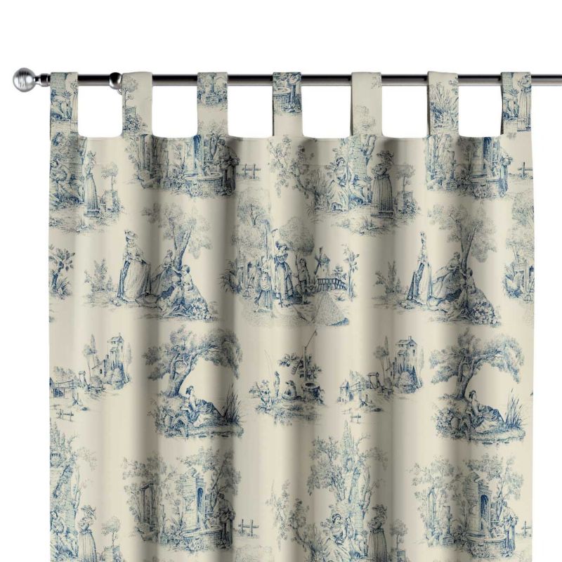 Zasłona na szelkach 1 szt. 130 x 245 cm Dekoria scenki rodzajowe w kolorze niebieskim na tle ecru 1 szt.