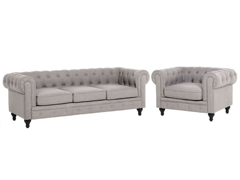 Komplet wypoczynkowy Chesterfield Jasnoszary dla 4 osób 1 kpl