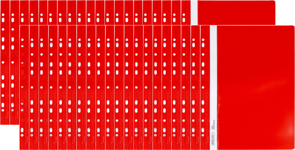 100x skoroszyt plastikowy oczkowy Ofix Standard, twardy, A4, PVC, do 200 kartek, czerwony
