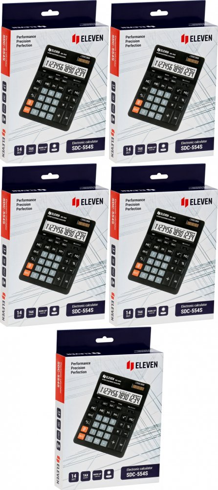 5x Kalkulator Eleven SDC-554S, 14 cyfr, czarny