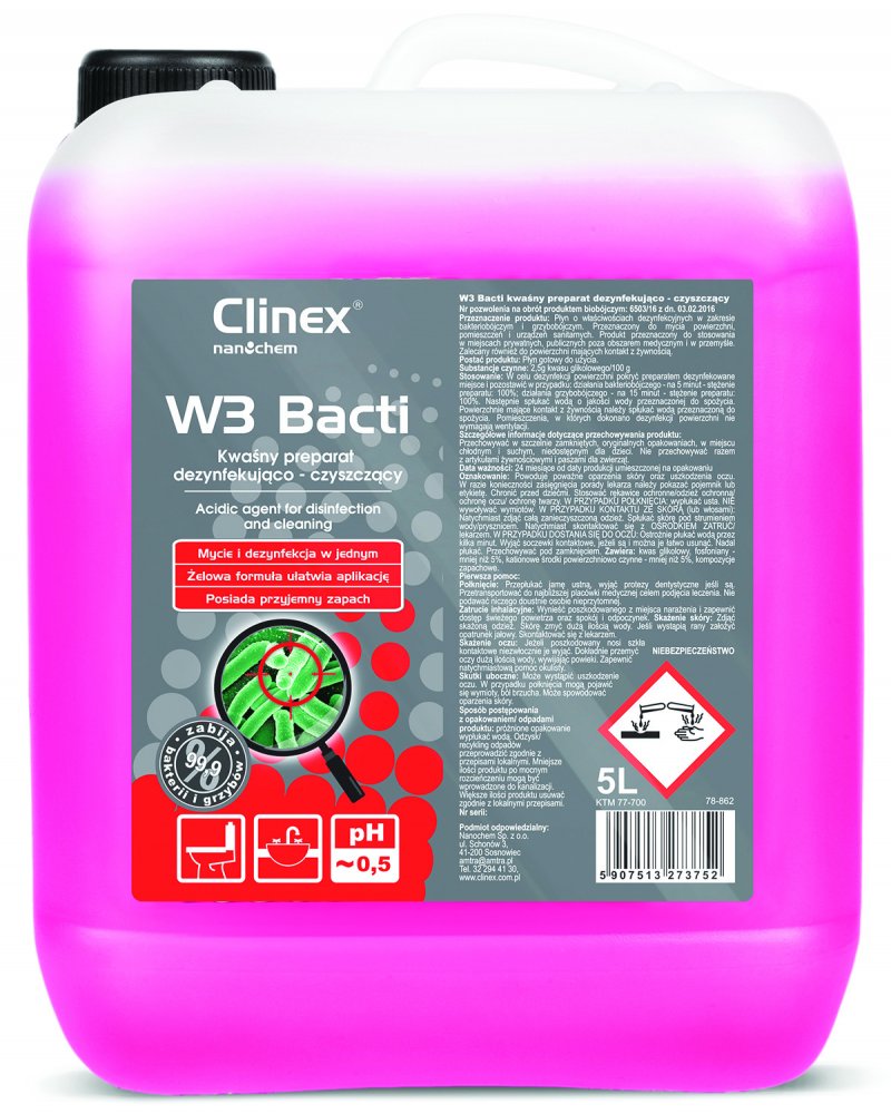 Preparat dezynfekująco-czyszczący Clinex W3 Bacti, 5l