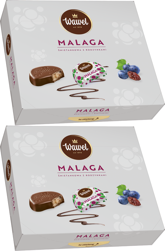 2x Bombonierka Wawel Malaga, śmietankowy z rodzynkami, 330g