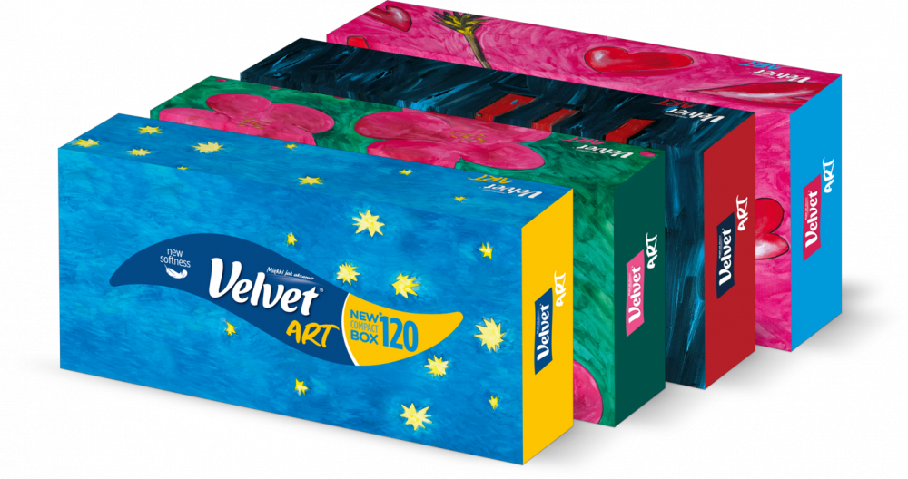 4x Chusteczki higieniczne Velvet ART w kartoniku, 120 sztuk, mix wzorów